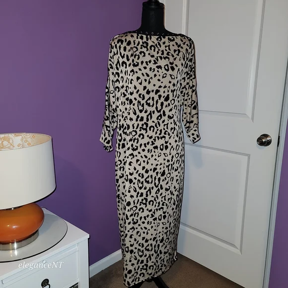 Janette Plus Black and Cream Animal Print Long Sleeve Dress Sz: 2X - Picture 3 of 10